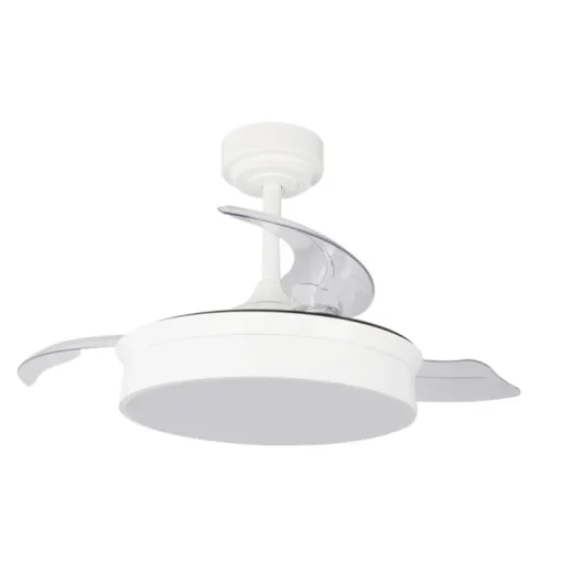 Ventilador de techo Tornado Mini blanco LED 48w 3CCT acabado blanco estilo moderno aspas plegables motor DC 92cm Ø