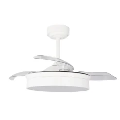 Ventilador de techo Tornado Mini blanco LED 48w 3CCT acabado blanco estilo moderno aspas plegables motor DC 92cm Ø