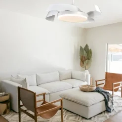 Ventilador de techo Tusa blanco LED 36w 3CCT acabado blanco estilo moderno aspas plegables motor DC 107cm Ø