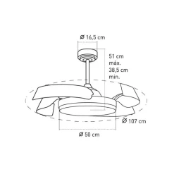 Ventilador de techo Tusa blanco LED 36w 3CCT acabado blanco estilo moderno aspas plegables motor DC 107cm Ø