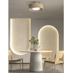 Ventilador de techo Venti LED 24w 3CCT acabado blanco rattan natural estilo moderno plafón con ventilador motor DC 37.6cm Ø