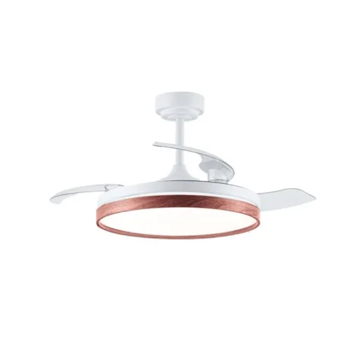 Ventilador de techo Venus blanco/cerezo LED 72w 3CCT acabado blanco/cerezo estilo moderno aspas plegables motor DC 106cm Ø