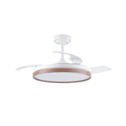 Ventilador de techo Venus blanco/cerezo LED 72w 3CCT acabado blanco/cerezo estilo moderno aspas plegables motor DC 106cm Ø