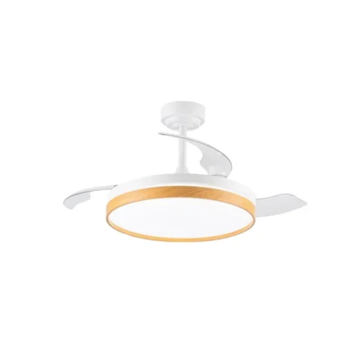 Ventilador de techo Venus blanco/haya LED 72w 3CCT acabado blanco/haya estilo moderno aspas plegables motor DC 106cm Ø