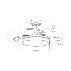 Ventilador de techo Vera blanco LED 35W 3CCT acabado blanco estilo moderno aspas plegables motor DC 106cm Ø