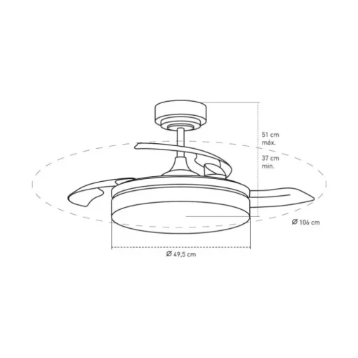 Ventilador de techo Vera blanco LED 35W 3CCT acabado blanco estilo moderno aspas plegables motor DC 106cm Ø