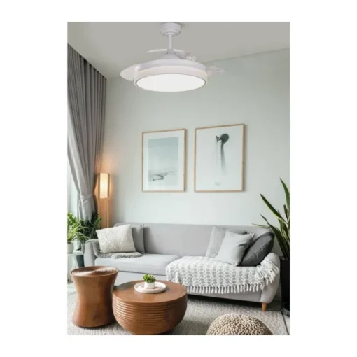 Ventilador de techo Vera blanco LED 35W 3CCT acabado blanco estilo moderno aspas plegables motor DC 106cm Ø