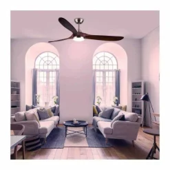 Ventilador de techo Yen Big Madera Oscura LED 18w 3CCT acabado níquel aspas madera estilo moderno motor DC 152cm Ø