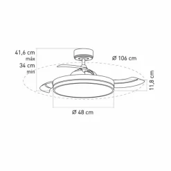 Ventilador de techo Yet LED 36w 3CCT acabado blanco estilo moderno aspas plegables motor DC 106cm Ø